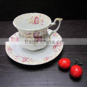 ceramic fancy flower decal coffee cup and saucer