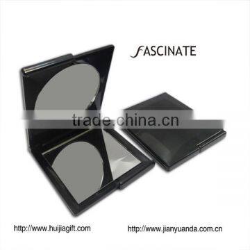 Square plastic compact hand held magnifying glass two-way mirror / cosmetic magnifying mirror