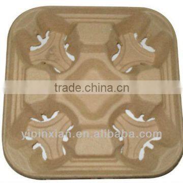 Custom Sugarcane Bagasse Molded Fiber Coffee Cup Trays,Cup Holder Pulp Paper