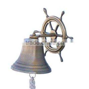 Cast Iron Hanging Ship Wheel Bell Nautical Bell Metal Wall Art, Antique Silver beach- NBB 0014