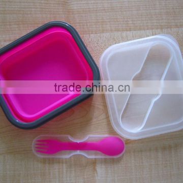 2014 hot selling simple square shaped silicone lunch box/silicone folding lunch box