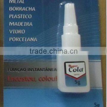Solvent free 5g instant super glue in PE handy bottles with bliser card