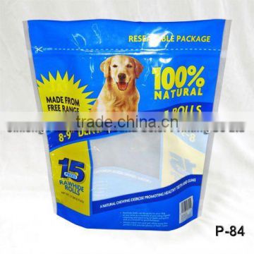 stand up dog food bag with zipper and clear window