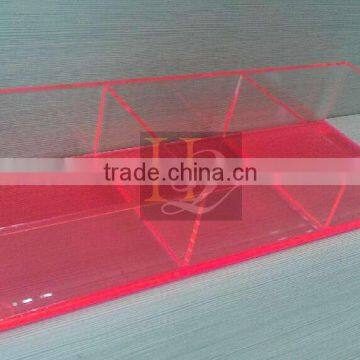 45 degree connection Acrylic 3 compartments red color acrylic container display box with dividers