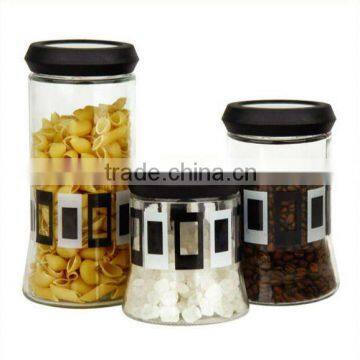 CP042K7/3 3pcs glass jar set with printing with plastic lid