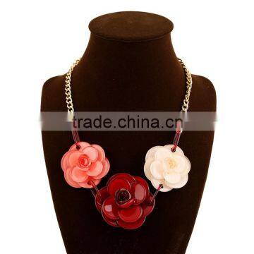 Women Accessories 2015 Luxury Glass acrylic rose flower Fashion Necklace