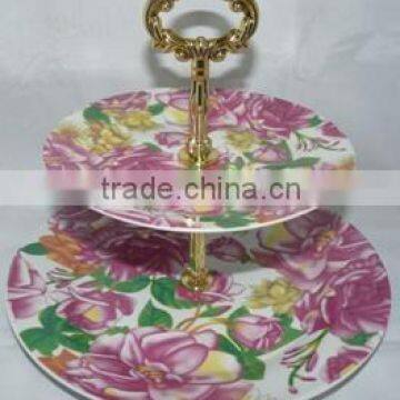 2 tiers flat white porcelain dessert plates for party cake stand