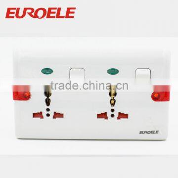 120 series White ABS panel 2 gang 3pin switched Multi function socket