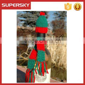 A-856 Holiday Party Wine Bottle Cover Decoration Crochet Wine Bottle Topper Christmas Gift Wine Bottle Cozy Hat and Scarf Set photo-3