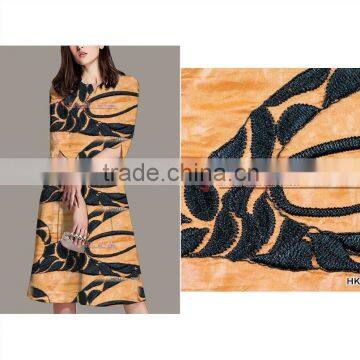 GZ Hongming black tree geometry plain embroidery fabric with organge polyster fabric