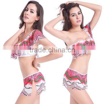 Women's Falbala Bikini Lady Push-up Padded Bra Bathing Suit Swimwear