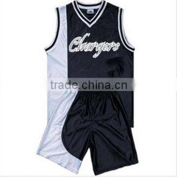 100% Polyester Heavyweight Dazzle V-neck Black Gray Basketball Uniform