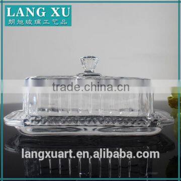 LX-H005 Handmade Crystal Clear Press Square Glass Butter Dish Quality Choice photo-2