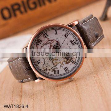 Fashion Map Roman Numerals Wristwatch Leather Bracelet Wrist Watch photo-4