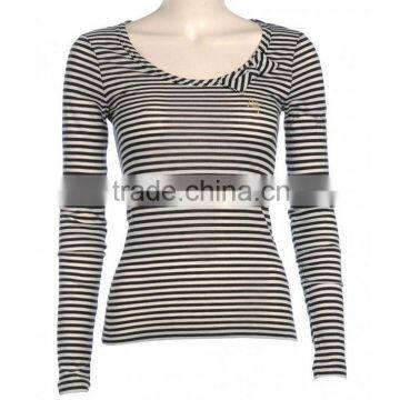 women's long sleeve black white striped t shirts