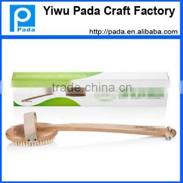 wood bath brush with 100% natural,long curved handle,detachable head