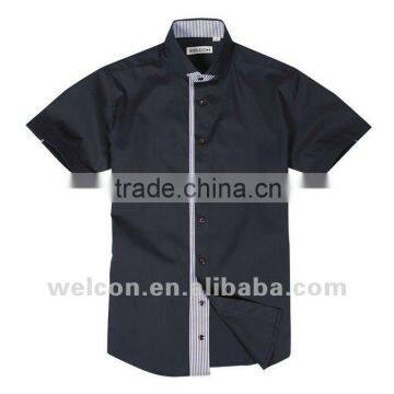 Latest pure cotton European style popular black casual new stylish mens short sleeve shirts