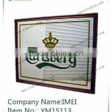 POP customer design wooden frame LOGO bar mirror YM15113