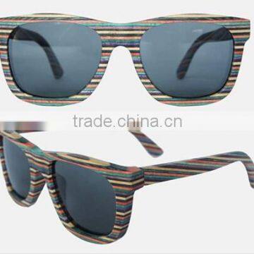 2014 fashion stripe painted skateboard wooded sunglasses