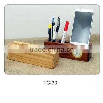 gift set high quality wooden office table clock with pen holder (TC-30)