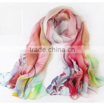 2016 latest design 100% silk digital printed scarf for ladies