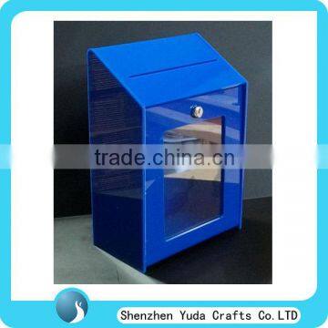 Blue Acrylic Suggestion Box, Lockable Ballot Box, Standing Acrylic Mailbox