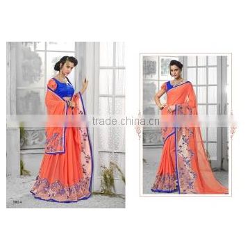 Crafty Orange Georgette Designer Saree/famous indian saree designers