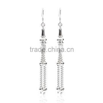 Fashion jewelry beads chain dangling silver plated earring cooper alloy jewelry