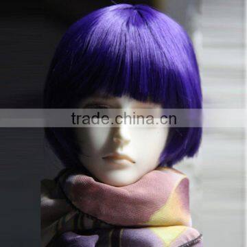 Short Dark Purple Bobo Style BJD Doll Wig With Full Bangs photo-3
