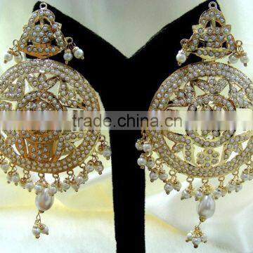 Gold Plated Pearl Jadau Earrings