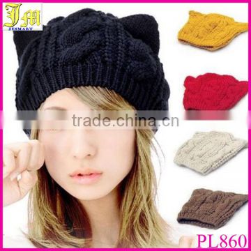 Cat Ears Cute Women's Hats 2014 Korean Fashion Hot Selling Lovely Beanies Winter knitted Cap Warm