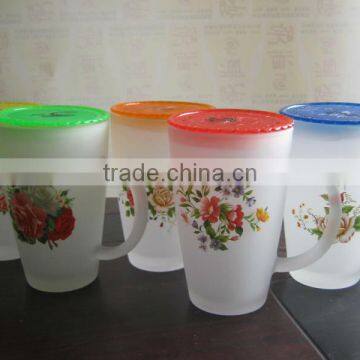 300ml frosted glass empty cup /decal logo drinking cup