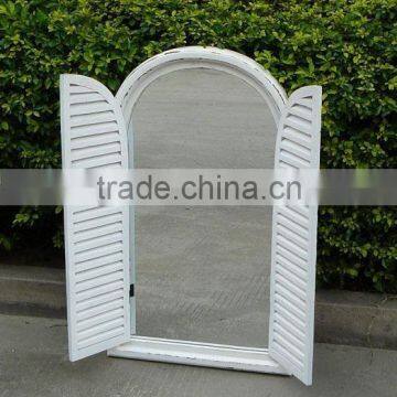 French Shabby Chic Antique Vintage Style White Wall Mirror with Shutters