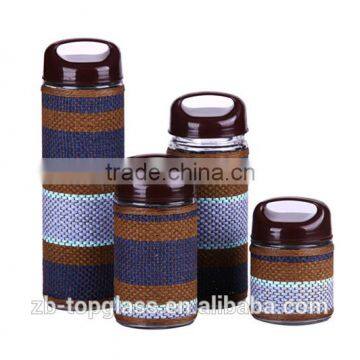 4 pieces round glass canister with straw