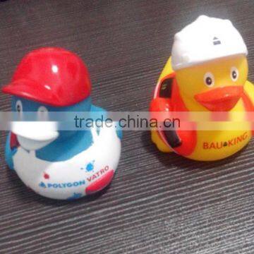 Mini PVC bath duck with hat logo printed tub floating duck for kids