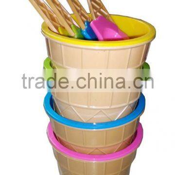 Set of 4pc Plastic Ice Cream Serving Bowls With Spoons photo-2