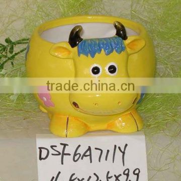 yellow ceramic cow garden planter for sale