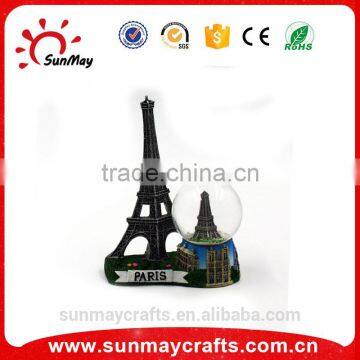 Custom polyresin France Eiffel Tower souvenir snow globe for sale