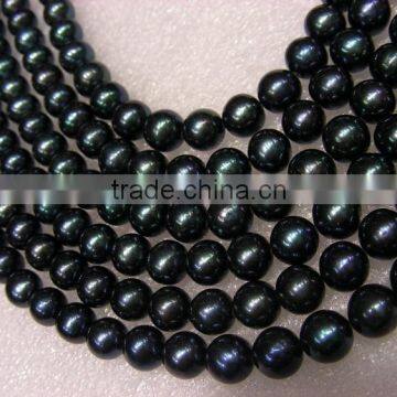 8-9mm black round freshwater pearl strand