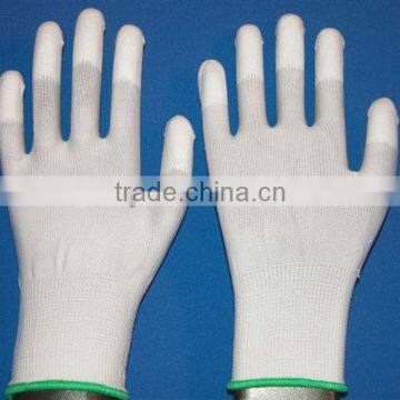 13gauge white nylon gloves fingertips coated with PU