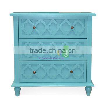Chest Of Drawers 3 Drawer With Carving Front Side Color Tosca photo-2