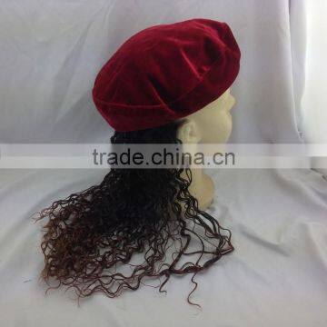 Children Red Beret With Wig Kid Girl Cap With Periwig photo-2