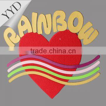 2016 rainbow heart design with chenille for heat transfer motifs