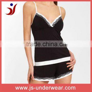 girls nylon spandex camisole sexy underwear black body white strap sleeping camisole and panties