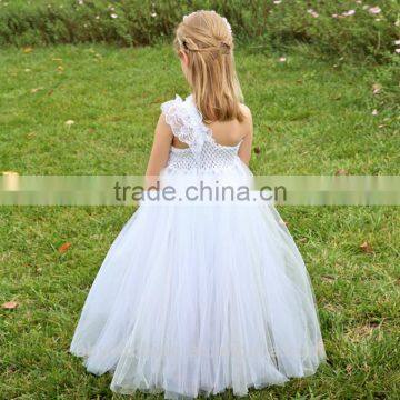 Fashion One Shoulder Flower Girl Tutu Dress Ankle-Length Girl Floral Summer Dress Children Wedding Birthday Dress photo-3