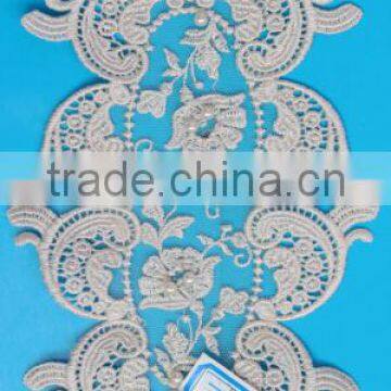 Eco Friendly Design Champagne Floral Embroidery Lace Applique photo-2