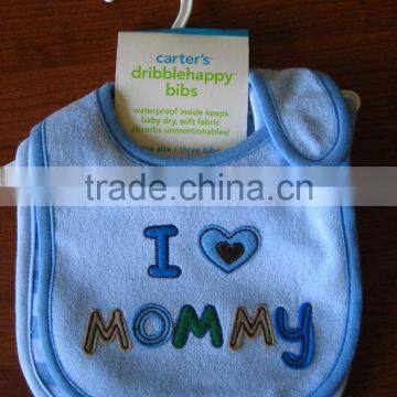 GK-217 "I love mommy" cute cotton embroidery disposable infant baby bibs