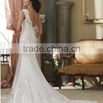 White Lace Mermaid off Shoulder High Neck Sexy Low Back Wedding Dress photo-2