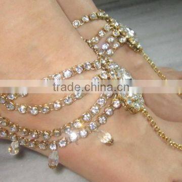 PAYAL Anklets Pair CRYSTAL GOLD , WITH TOE RING , BAREFOOT SANDAL photo-4