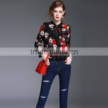Maxnegio Lady Hot Style Floral Printed New Fashion Chiffon Blouse 2017 photo-2